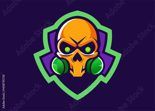 Skull Shield: A chilling artistic representation, showcasing a fierce skull wearing a gas mask within a protective shield, embodying a powerful symbol.