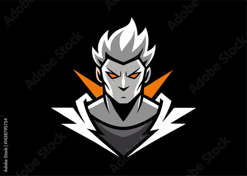 Fierce Esports Avatar: A stylized illustration of a strong, determined esports avatar with fiery white hair and intense gaze, ready for battle.