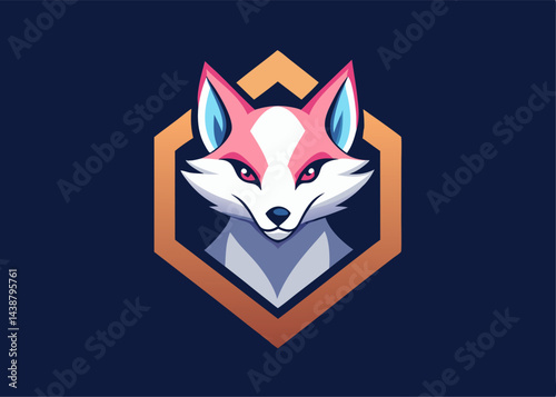 Fox Logo Emblem: A striking and sleek fox logo with a stylized design set against a hexagonal emblem, perfect for branding and versatile use.
