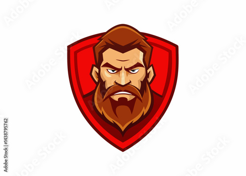 Bearded Man Logo: A strong, determined man with a long beard, set against a red shield, creating a powerful and memorable logo.
