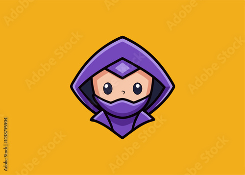 Purple Ninja Mascot:  A cute and adorable cartoon ninja mascot with a purple hood and mask. Perfect for gaming, branding, or children's entertainment.