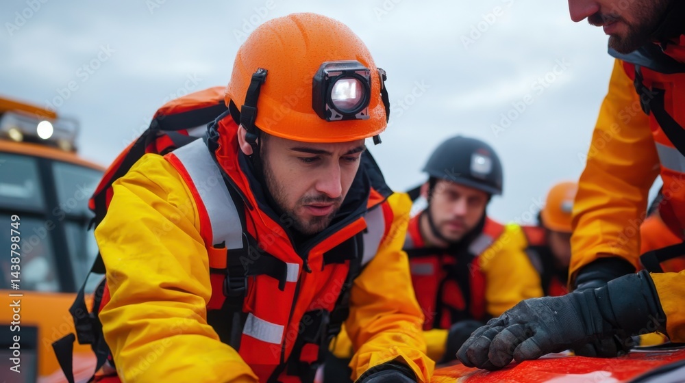 Emergency Rescue Team Engaged in Operation Training with Safety Gear