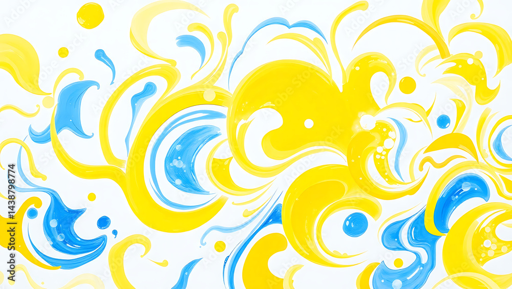 Fototapeta premium Abstract Art Swirls: Vibrant Yellow and Blue Fluid Design with Smooth Curves and Dynamic Patterns for a Modern, Colorful Background