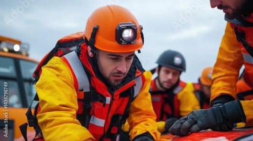 Obraz na płótnie Emergency Rescue Team Engaged in Operation Training with Safety Gear w salonie