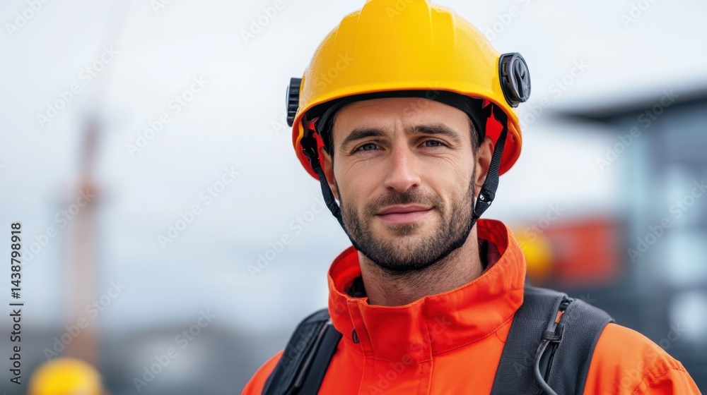 Professional Construction Worker in Safety Gear with Smile on Job Site