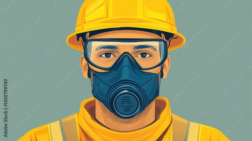 Worker in Safety Gear with Mask and Goggles for Industrial Protection