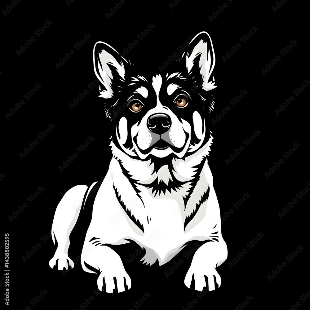 Stylish Black and White Dog Portrait, Husky Mix Breed Stylish Black and White Dog Portrait, Husky Mix Breed