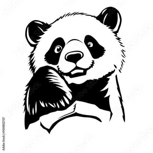Cute Panda Bear Illustration, Black and White, Vector