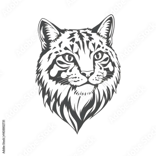 Stylish Black and White Bobcat Head Illustration