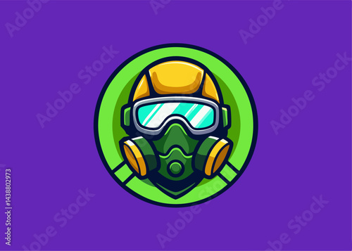 Protection Emblem: An emblem of a gas mask symbol, capturing a sense of safety and security, designed with a blend of bold colors and intricate details, exuding a aura of readiness and vigilance.
