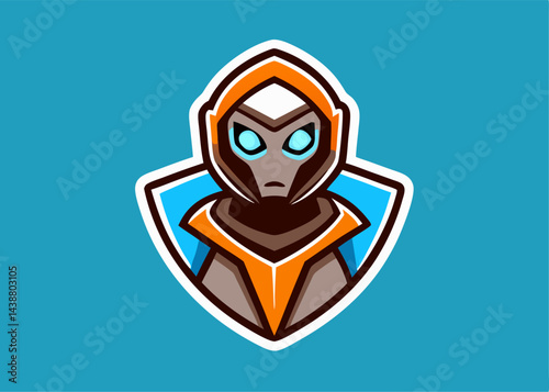 Mysterious Enigmatic Figure: A captivating graphic showcases a hooded figure with an air of mystery and intrigue. This captivating artwork draws you in with its enigmatic presence.