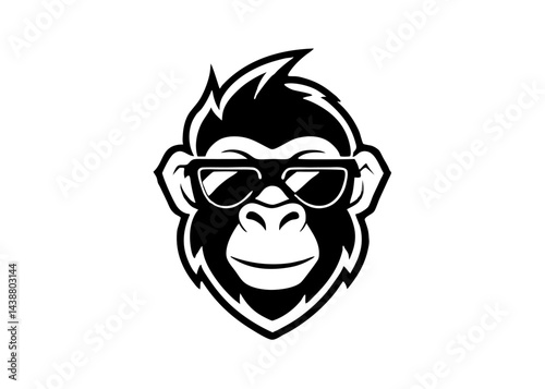 Cool Monkey: A cool monkey wearing sunglasses, embodying a fun, playful, and carefree vibe in this striking monochrome design.