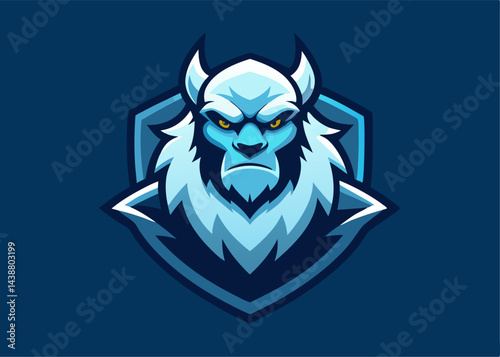 Yeti Mascot Emblem: A formidable yeti mascot emblem, embodying strength and determination. Set against a deep blue backdrop.