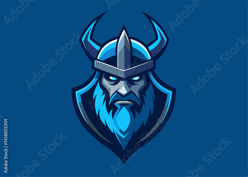 Viking Warrior: A stoic Viking warrior, his eyes burning with icy determination, stands as a symbol of strength and valor, his presence etched against a backdrop of deep blue