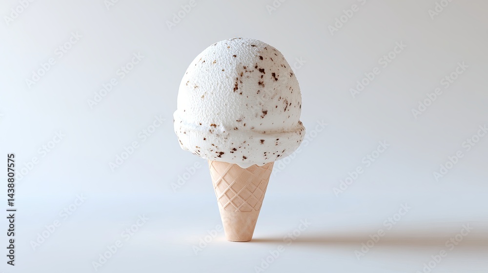 Delicious Creamy Vanilla Ice Cream Cone with Chocolate Chips Sweet Dessert Treat Summer Refreshing Cool Food Photography Studio Shot White Background Delicious Creamy Vanilla Ice Cream Cone with Chocolate Chips Sweet Dessert Treat Summer Refreshing Cool Food Photography Studio Shot White Background