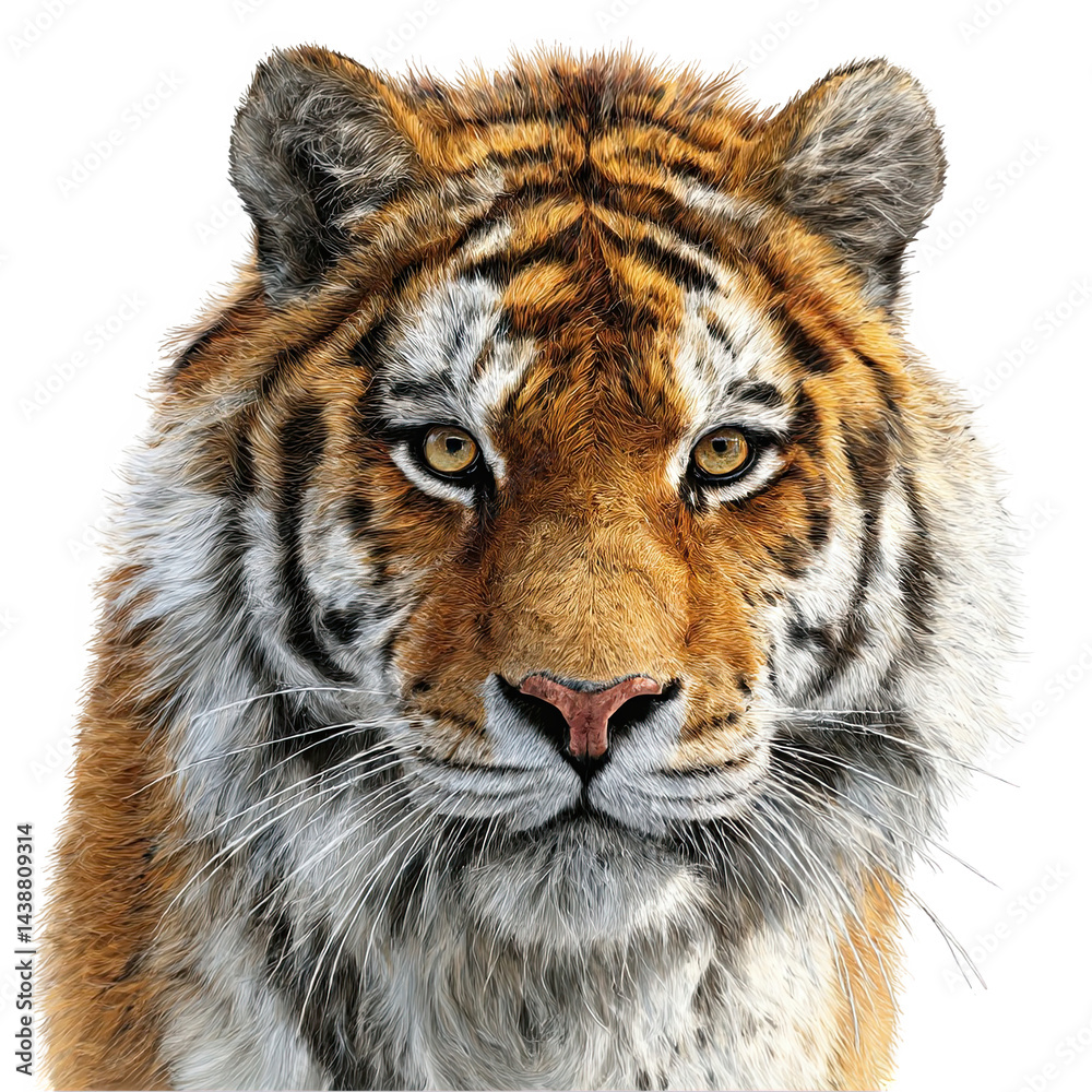 Obraz premium Majestic siberian tiger portrait intense gaze wildlife animal fur big cat on transparent background