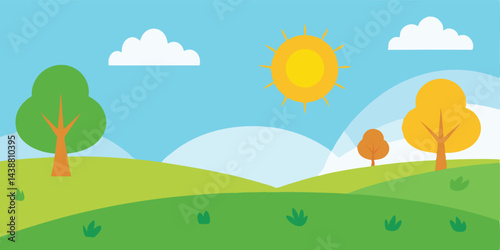 Gentle Meadow Cartoon Field During Sunny Noon Vector Illustration