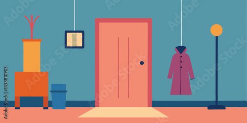 Cute Entrance Hall with Coat Stand Vector Illustration