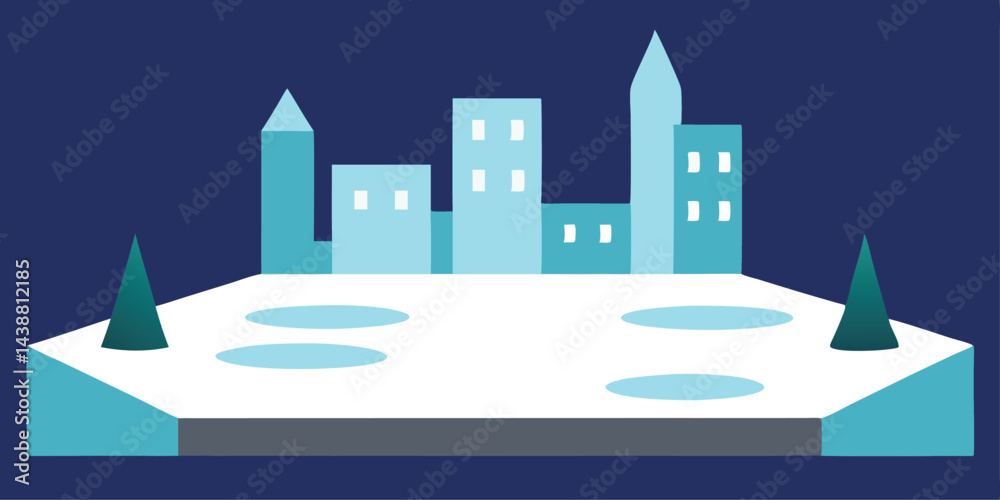 Cartoon Snowy City Square Without Any Buildings Vector Illustration