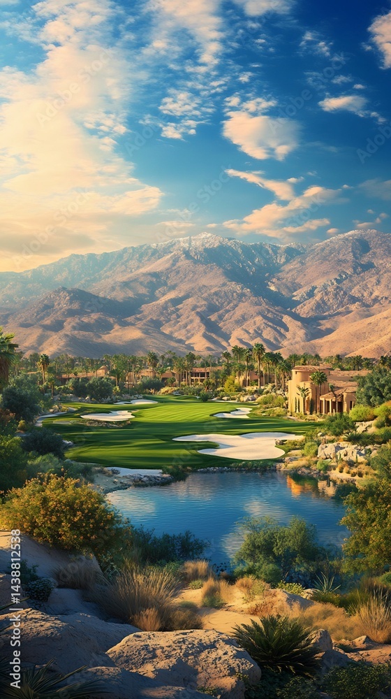 Fototapeta premium Golf Course and Resort in Mountainous Desert Landscape