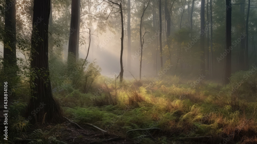 Naklejka premium A forest with trees and a path