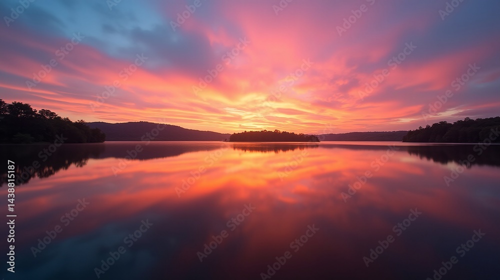 Naklejka premium Sunset Serenity: Nature's Mirror Reflecting Beauty