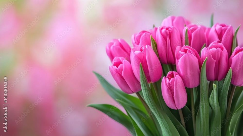 Fototapeta premium Beautiful Pink Tulips Bouquet on Soft Blurred Background in Spring