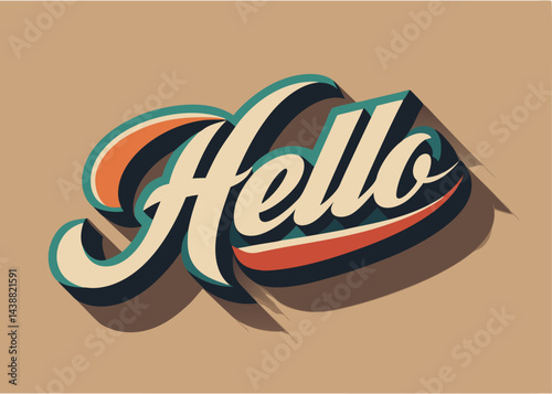 Vintage "Hello" Wordmark: A nostalgic wordmark spells out "Hello" in a vintage retro style with a long shadow, perfect for conveying a sense of friendly greeting.