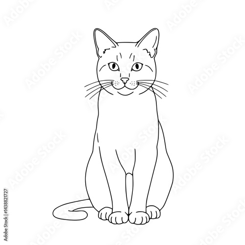 Cute cat sitting calmly Line Icon - Simple Vector Outline in minimalistic black and white design