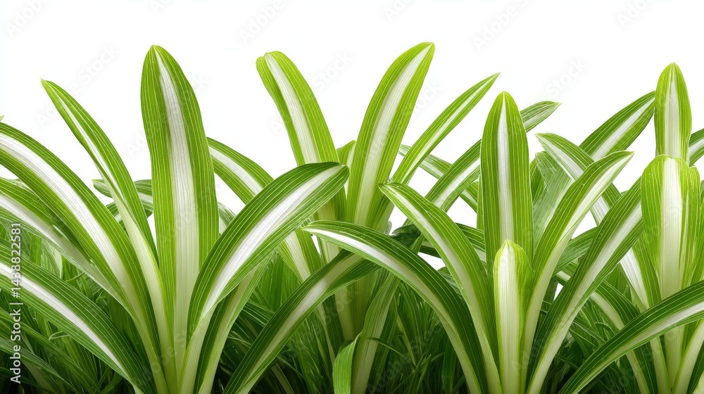 Obraz premium Lush spider plants with vibrant green and white variegated leaves indoors natural greenery botanical houseplants indoor gardening healthy indoor ecosystem environmental wellbeing houseplants image