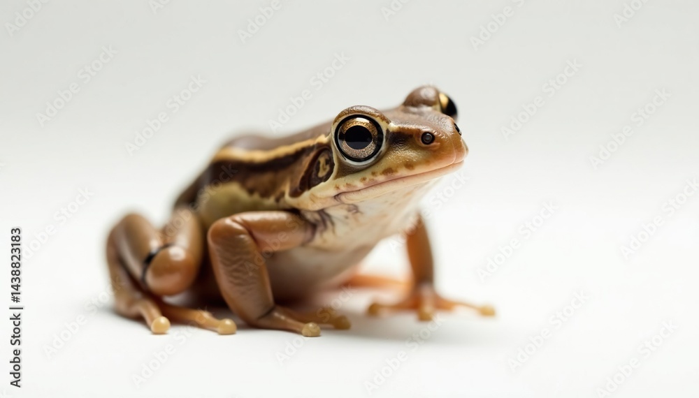Fototapeta premium Small brown frog on pure white, details visible, minimal, animal, high resolution