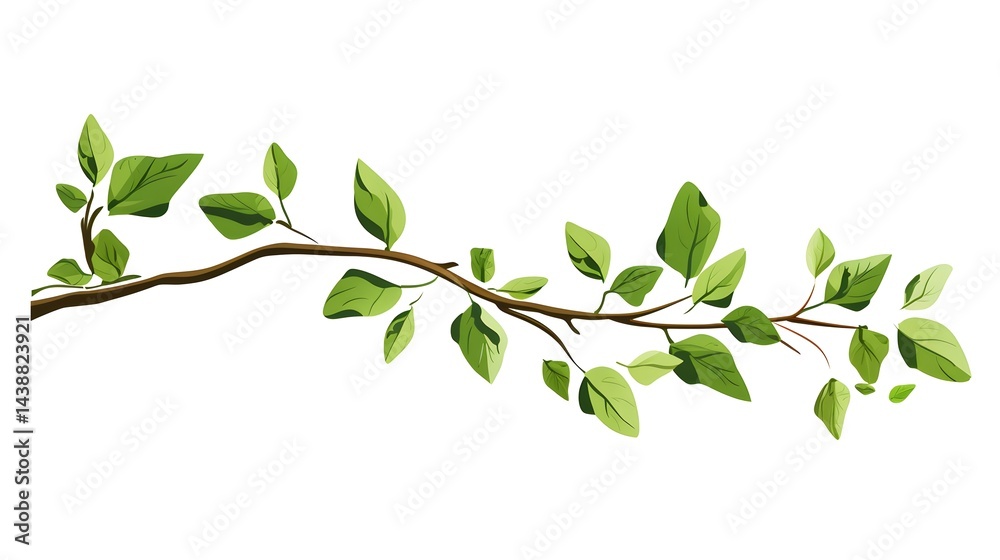 Obraz premium Spring Branch with Green Leaves Isolated on White Background - Botanical Illustration for Graphic Design Projects