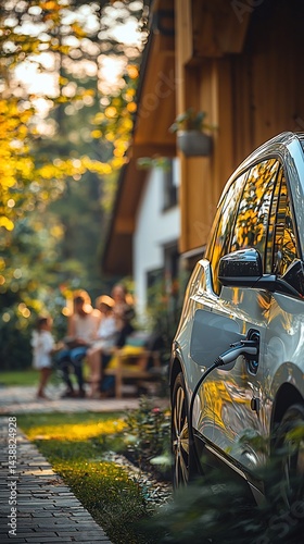 Family watches EV charging at home