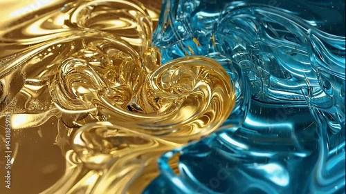 Swirling Gold and Blue Liquid Abstract Background