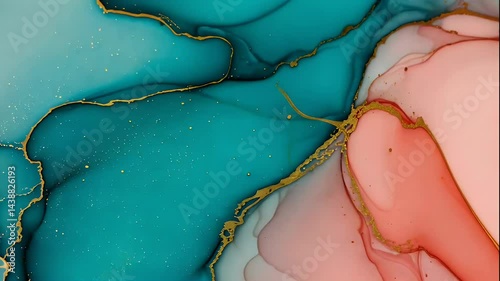 Abstract Fluid Art: Teal Pink Gold Swirls