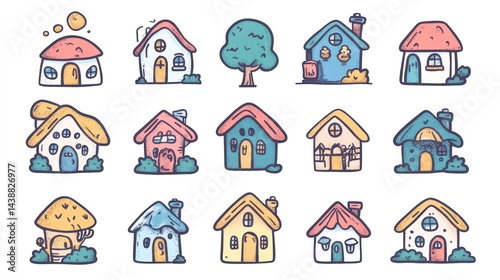 Cartoon Houses Collection cute, whimsical homes arranged for creative illustration