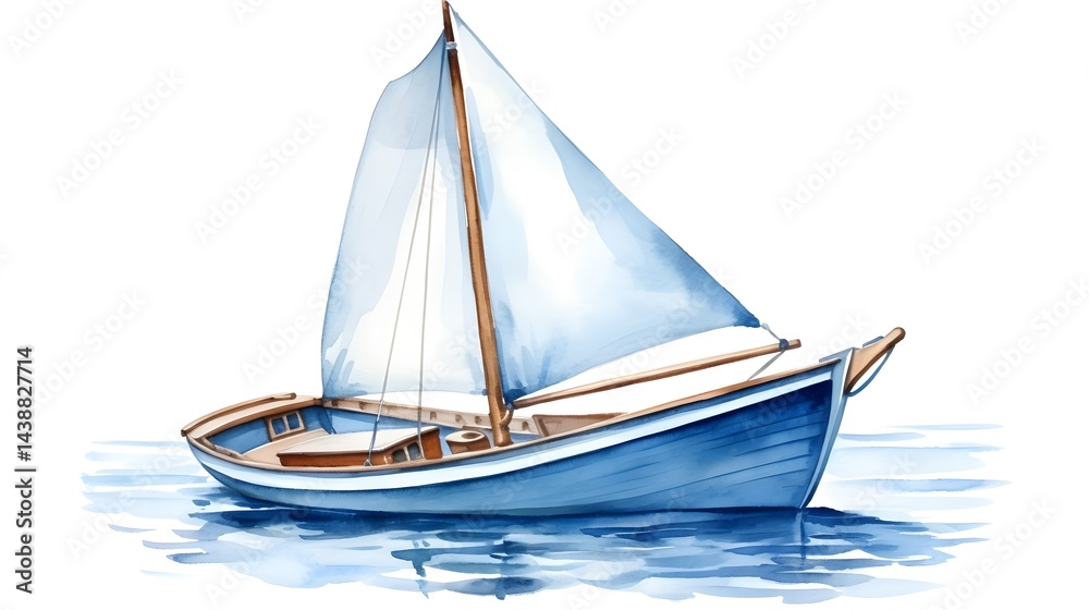 Fototapeta premium Professional Boat with Blue Sails Isolated on White Background for Nautical Design Projects