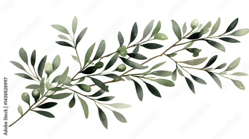 Fototapeta premium Fresh Green and Dark Olive Branches Card on White Background for Design Projects