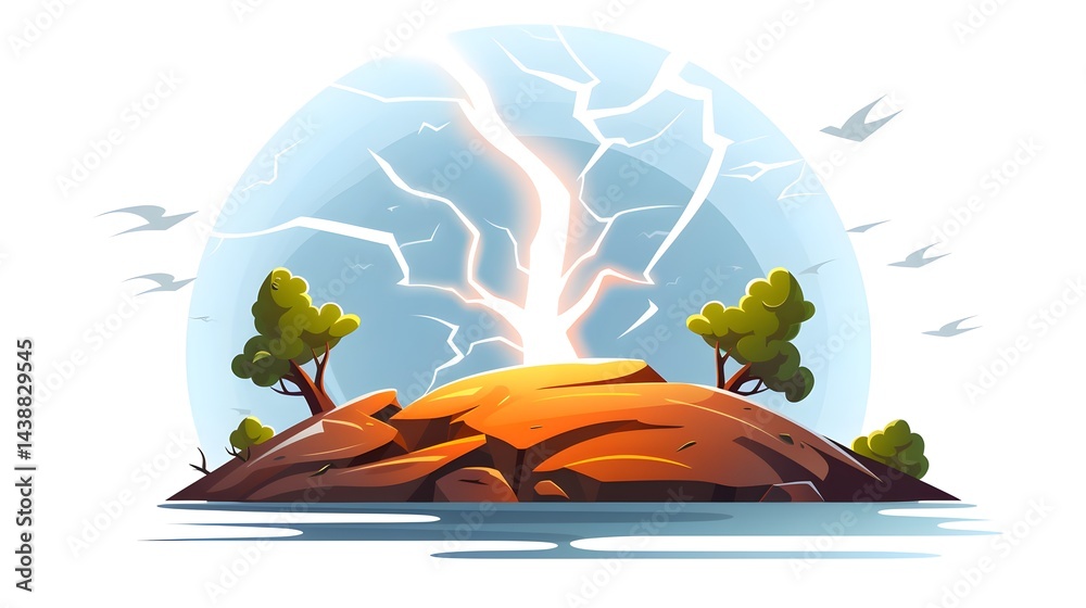 Naklejka premium Powerful Lightning Strike Generating Natural Electricity in the Atmosphere Image