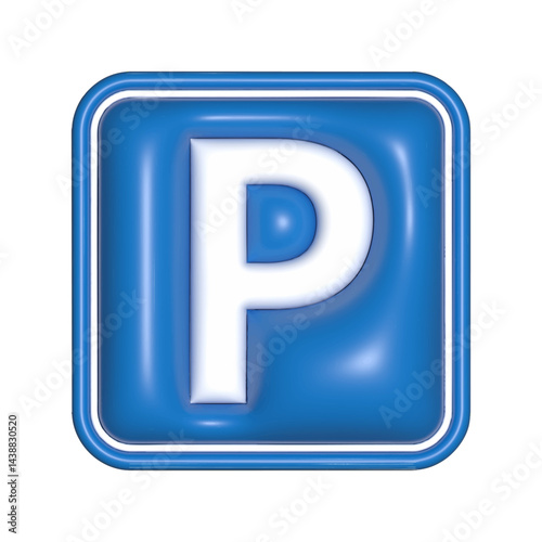 3d Parking sign. Parking place for car. Glossy blue icon for parking zone. Vector illustration