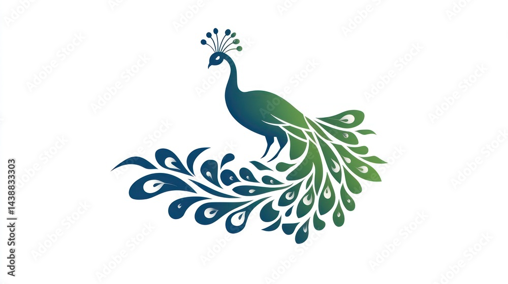 Fototapeta premium Peacock Design, Elegant Illustration, White Background