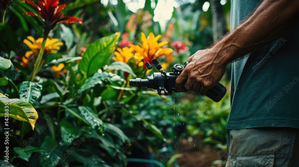 Obraz premium Hand-tightened screen filter connected at the beginning of a main irrigation pipe