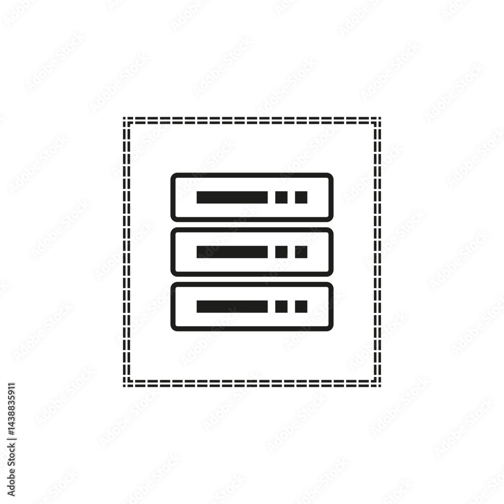 Server icon. Data storage symbol. Digital rack figure. Vector network element.