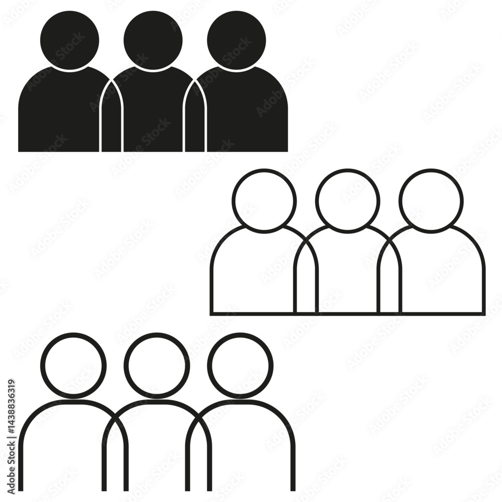 People icon group. Teamwork figure symbol. Community line vector. User group shapes