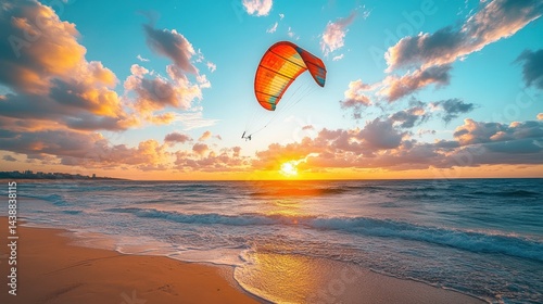 Sunset kitesurfing beach ocean adventure
