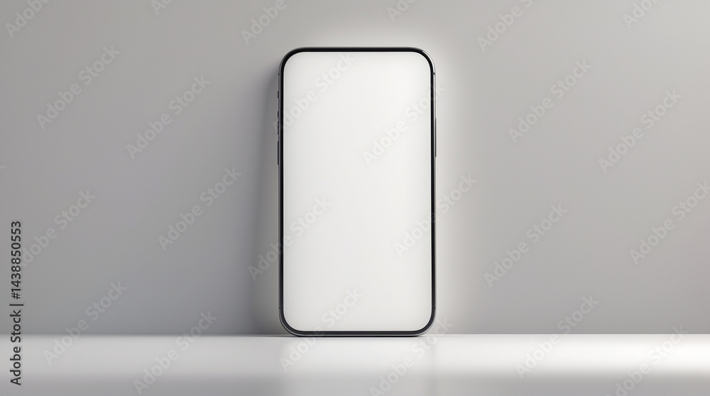 Minimalist Smartphone Showcase: A modern smartphone with a blank screen is elegantly propped against a sleek wall, creating a captivating visual perfect for technology and design projects. Minimalist Smartphone Showcase: A modern smartphone with a blank screen is elegantly propped against a sleek wall, creating a captivating visual perfect for technology and design projects.