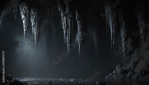 Dripping water, sharp stalactites in dark, damp cave  Grunge texture, modern feel ,  hidden,  brown