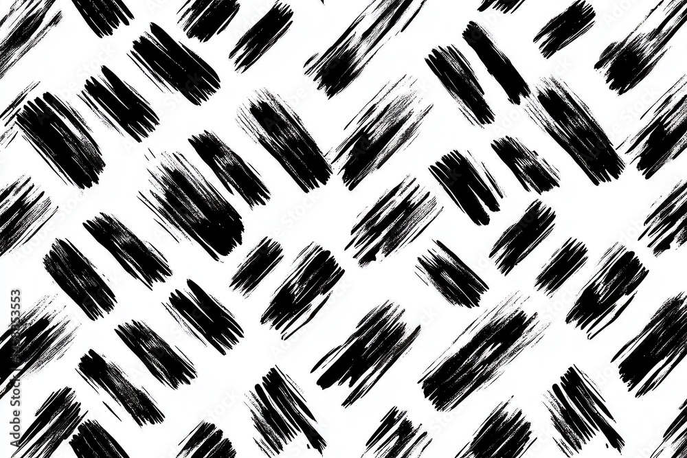 Abstract brushstroke pattern on white background. Intricate design with black textured brushstrokes forming a repeating, diagonal pattern Abstract brushstroke pattern on white background. Intricate design with black textured brushstrokes forming a repeating, diagonal pattern