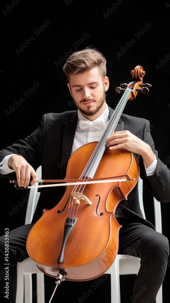 Fototapeta premium Cellist immersed in passionate musical performance