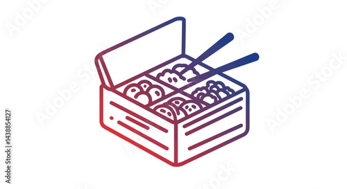 Bento box illustration with gradient colors showcasing asian cuisine and chopsticks perfect for food blog or recipe related content